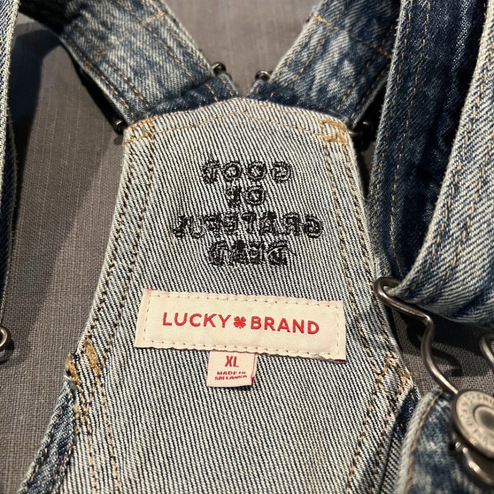 Lucky Brand Grateful Dead Shortalls Women's Denim Blue Shorts XL Overalls Hippie - Picture 5 of 6